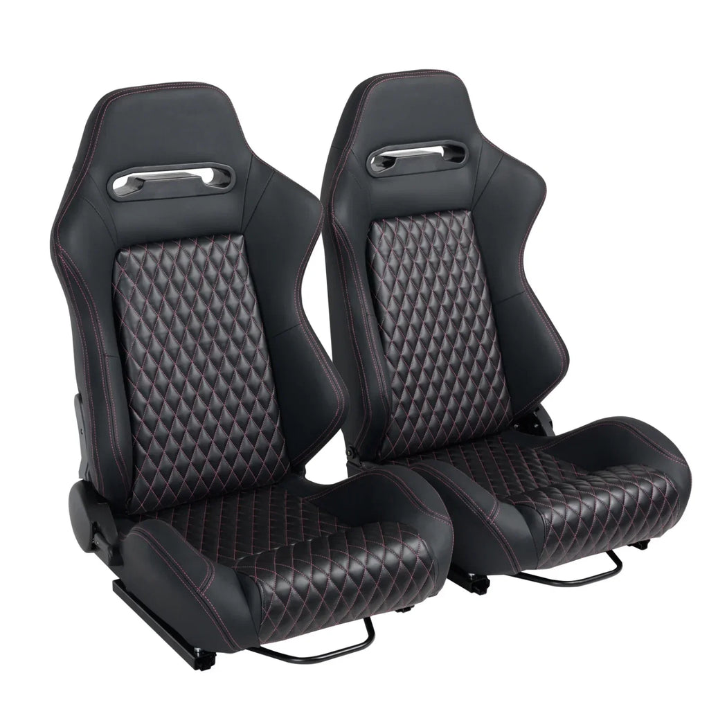 Racing Seats, PVC With Suede Material, Double Slider Design, Black - 2 Pieces