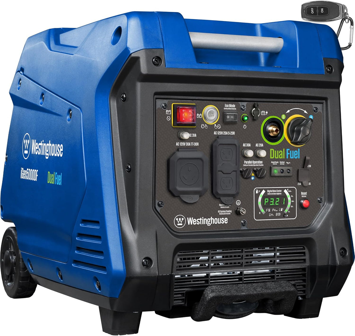 Westinghouse Dual Fuel Portable Inverter Generator, 5000 Peak Watt, 3900 Rated Watt, Blue/Black - iGen5000DF