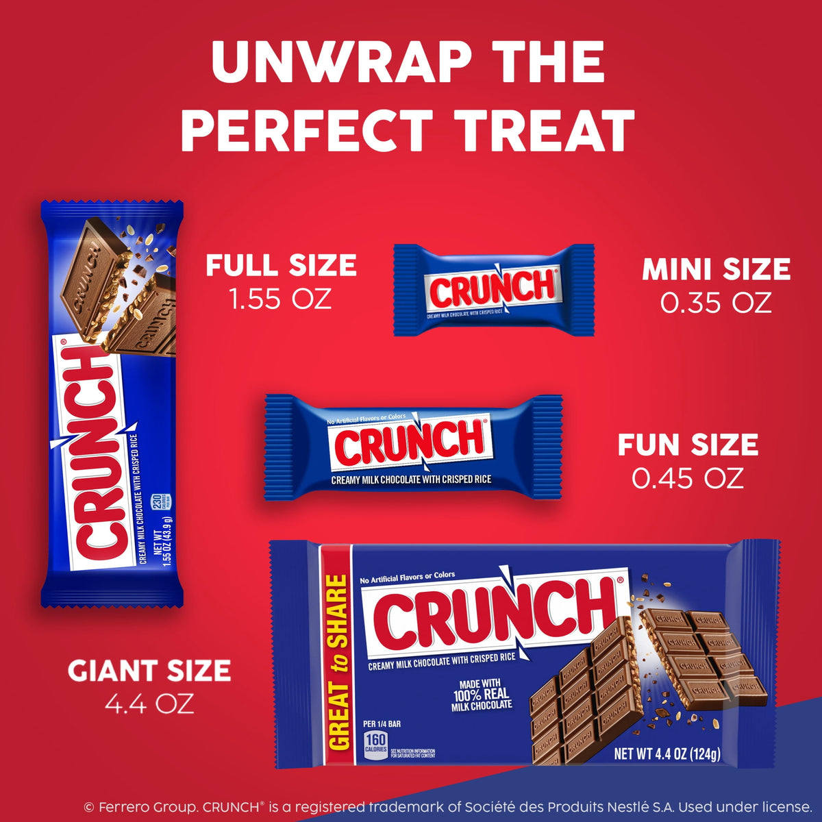 CRUNCH Fun Size Candy Bars, Chocolate Halloween Candy Bulk, 10 oz Bag