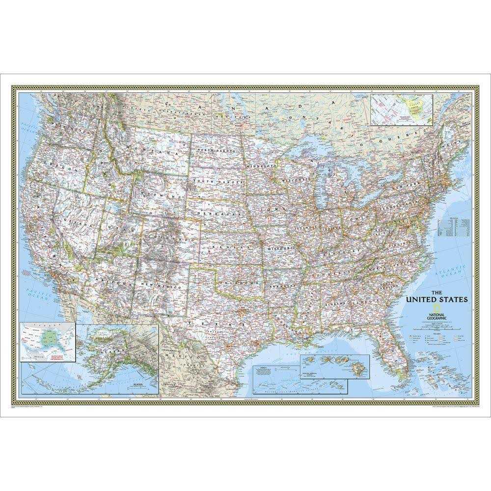 National Geographic United States Classic Wall Map, Laminated, 43.5 x 30.5 in