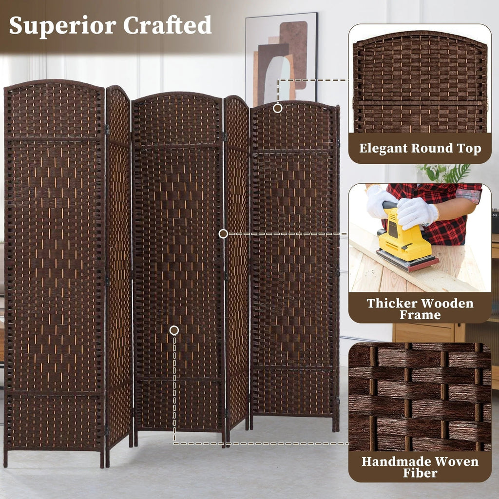 Freestanding Folding Woven Fiber Room Divider Privacy Screen - 6 Ft Tall