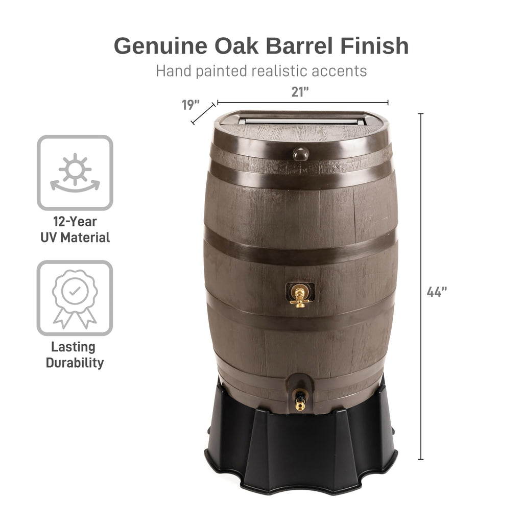 50 Gallon Rain Barrel With Brass Spigot And Flat-Back Design