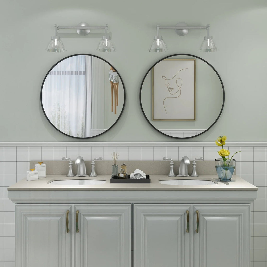 Round Metal Black Frame Bathroom Vanity Mirror - Wall Mounted