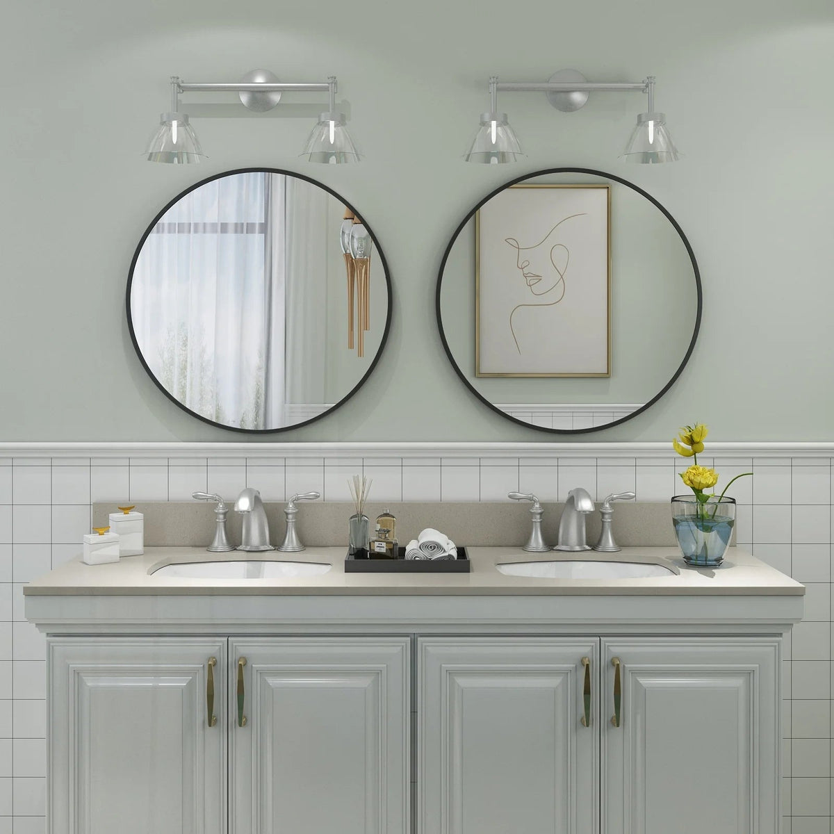 Round Metal Black Frame Bathroom Vanity Mirror - Wall Mounted