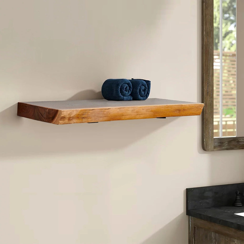 1 Piece Teak Wood Live Edge Rustic Floating Wall Shelf - 24, 36, 42