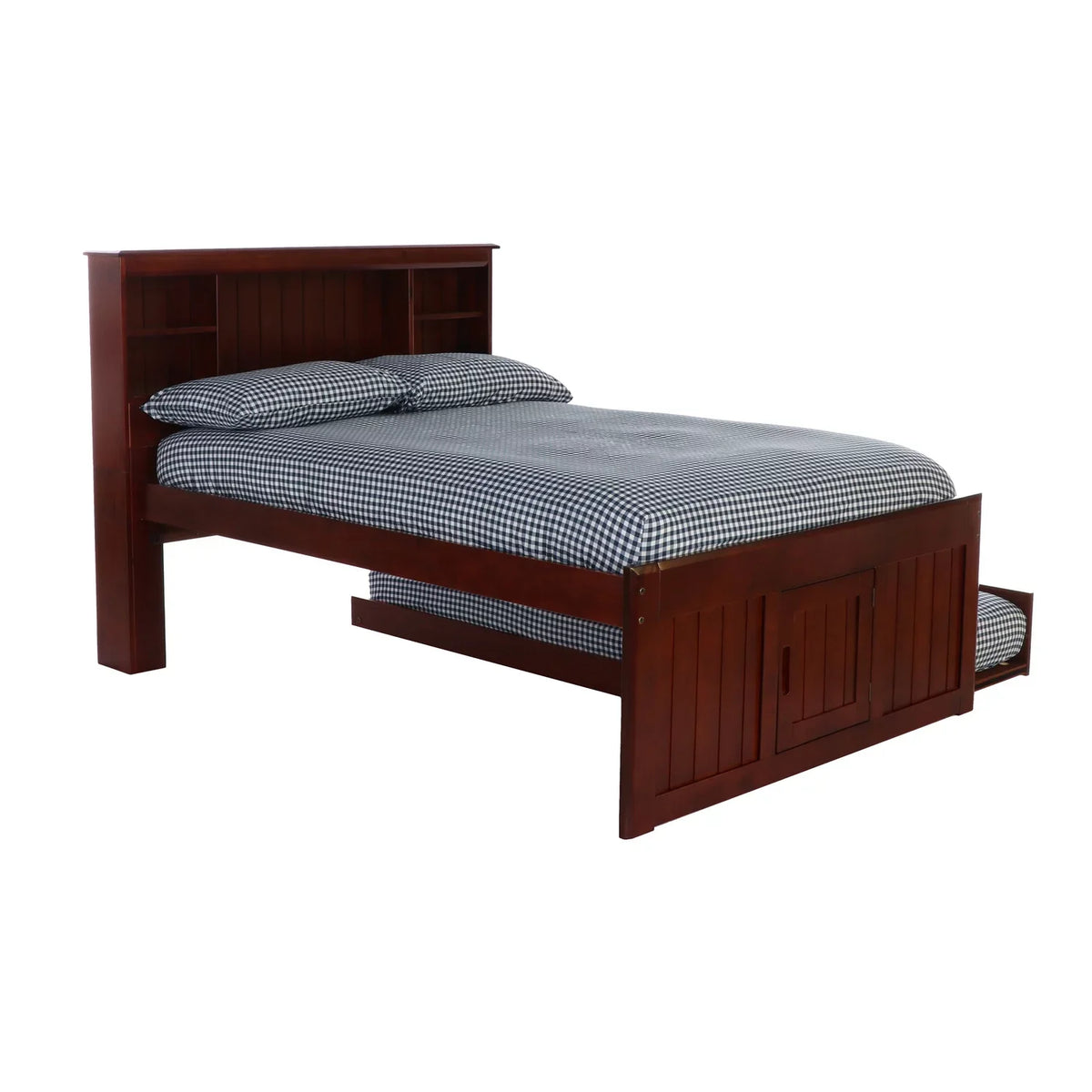OS Home and Office Solid Pine Full Captains Bookcase Bed With 3 Drawers and Twin Trundle - Merlot