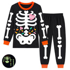 Rimyaw Kids Halloween Pajamas Set, Glow in the Dark Skeleton Sleepwear, 2-Piece cottom Long Sleeve PJs for Boys and Girls, Black