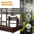 Full Over Full Convertible Bunk Bed Frame With Trundle, Ladder And Guardrails