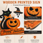 Lethargic Happy Halloween Door Sign Wooden Ghost Pumpkin Black Cat Door Wreath Halloween Hanging Decorations for Porch Wall Supplies, 11.8 x 0.2 in