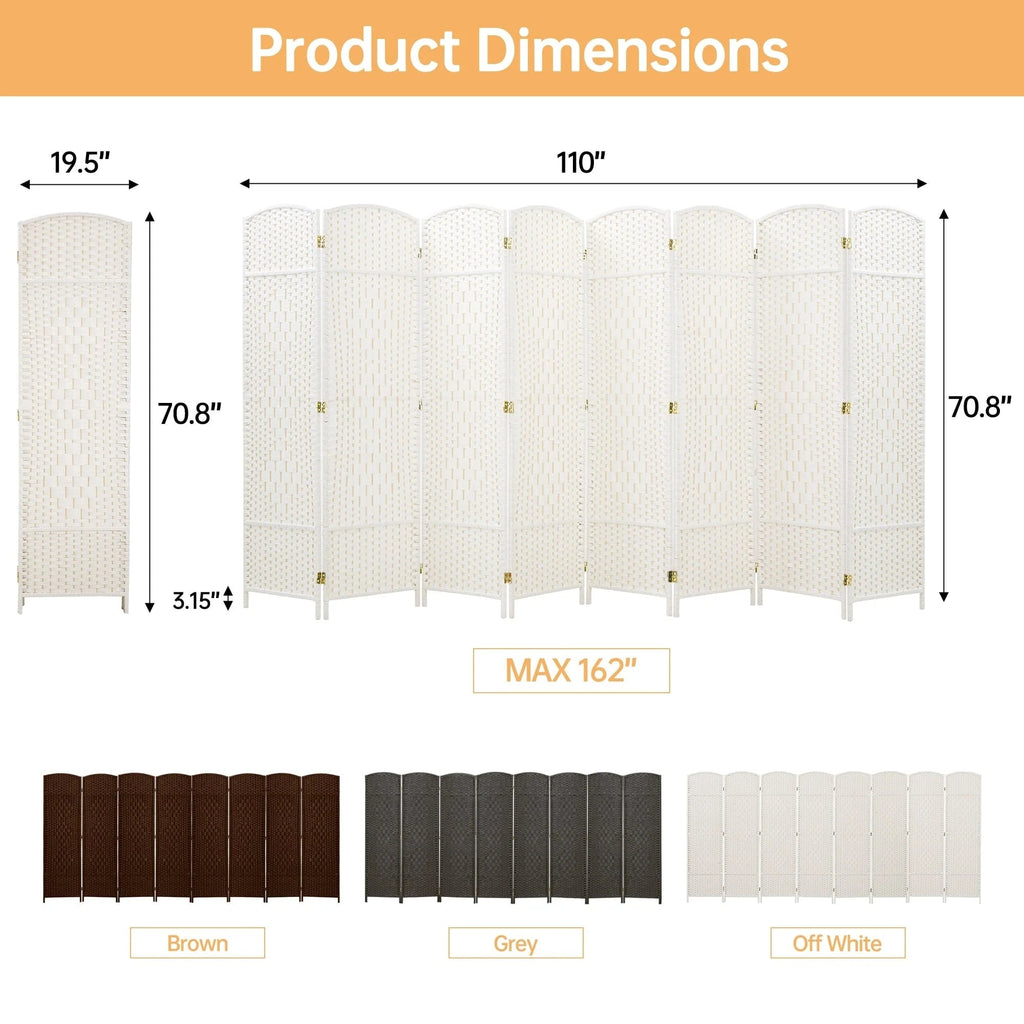 Freestanding Folding Woven Fiber Room Divider Privacy Screen - 6 Ft Tall