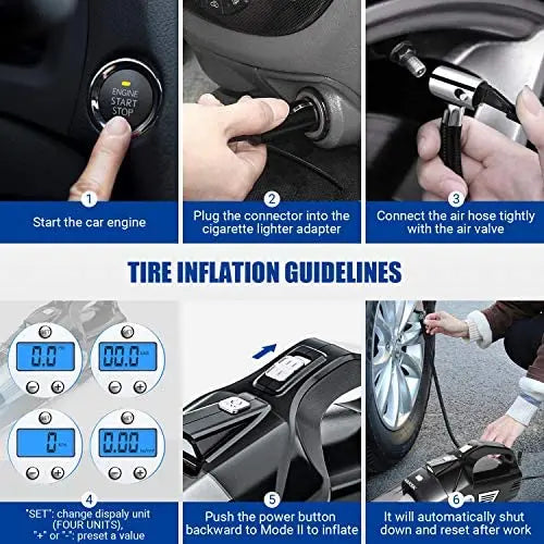 VARSK 4-in-1 Car Vacuum Cleaner And Tire Inflator, 12V With LCD Display And LED Light