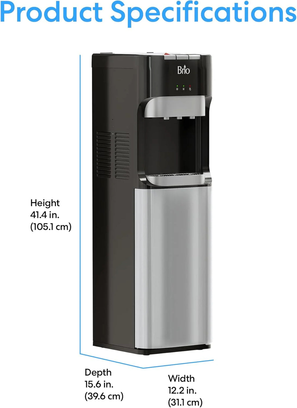Brio Bottom Loading Water Cooler Dispenser for 3 or 5 Gallon Bottles - Hot, Room and Cold