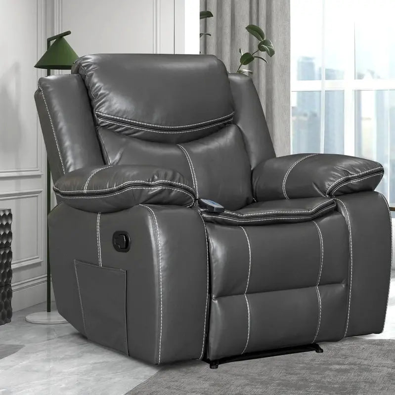 Wide-Seat Leather Recliner With Built-In Heat And Massage Functions