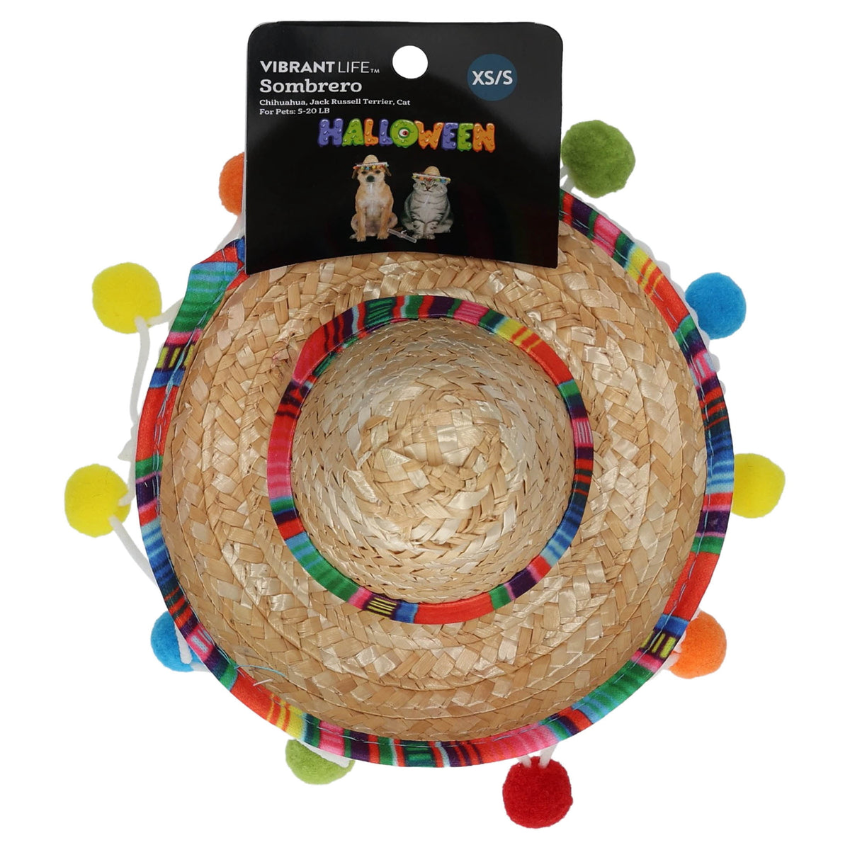 Vibrant Life Halloween Sombrero Hat Costume for Dogs and Cats, Multicolor