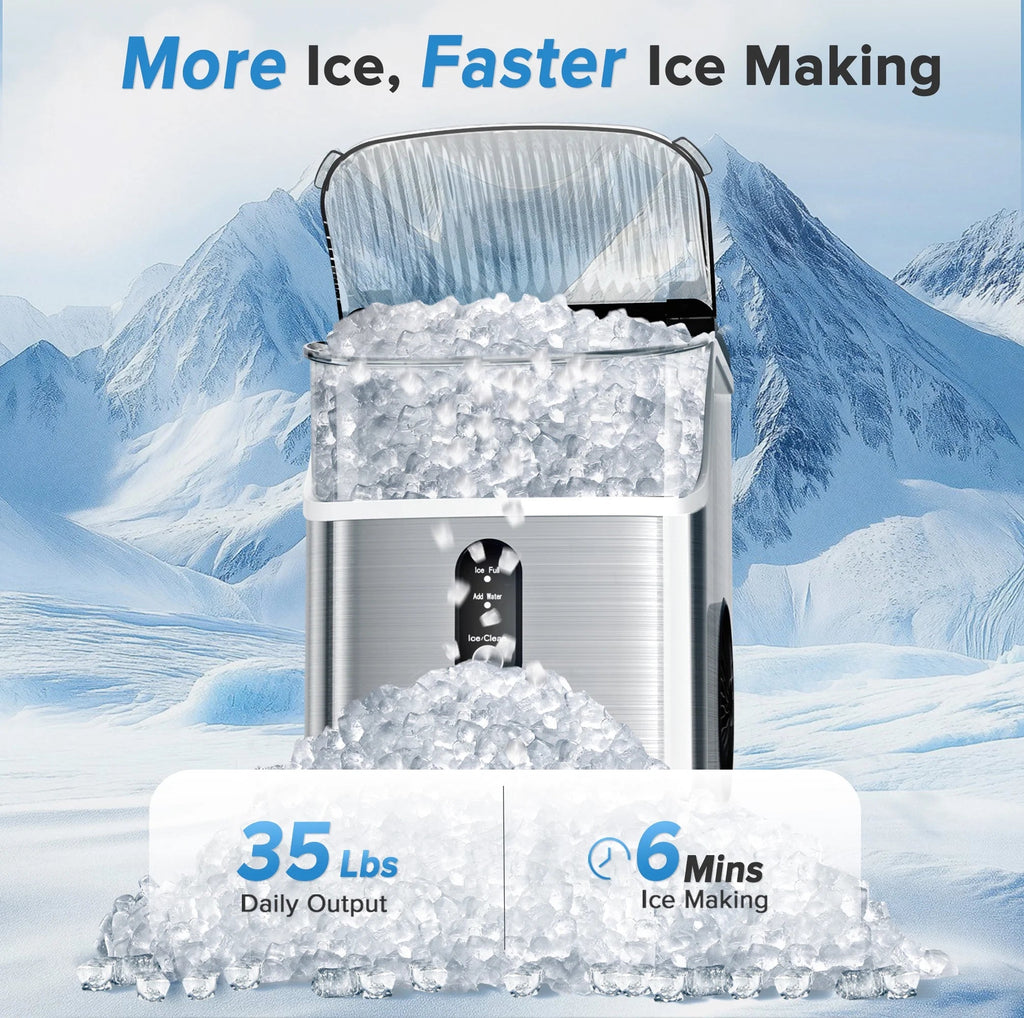 Auseo Countertop Nugget Ice Maker, 35lbs/24H, Self-Cleaning, Black