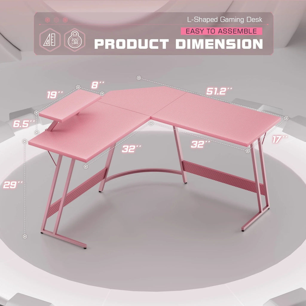 L-Shaped Gaming Computer Corner Desk With Monitor Stand - 220 lbs Capacity