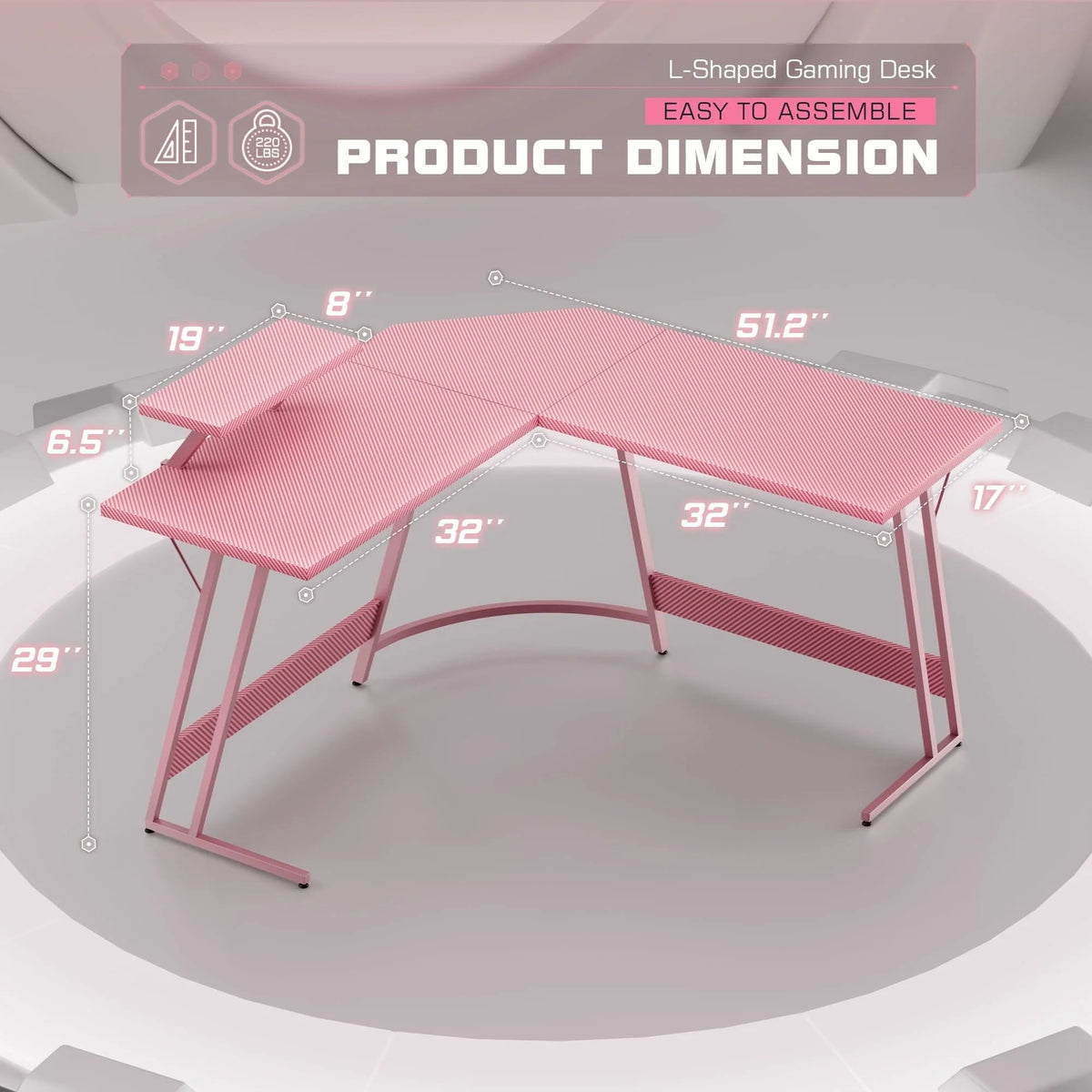 L-Shaped Gaming Computer Corner Desk With Monitor Stand - 220 lbs Capacity