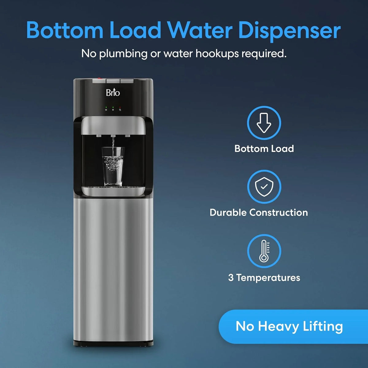 Brio Bottom Loading Water Cooler Dispenser for 3 or 5 Gallon Bottles - Hot, Room and Cold