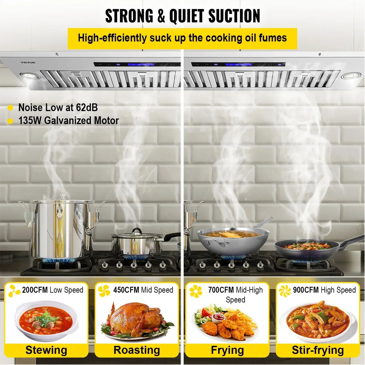 BENTISM Built-In Range Hood Insert 900CFM 36in Touch And Remote Control