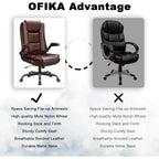 Big And Tall Ergonomic Office Chair, High Back Leather Executive Computer Chair With Padded Flip-Up Arms - 20.87in D x 27.3in W x 47.24in H