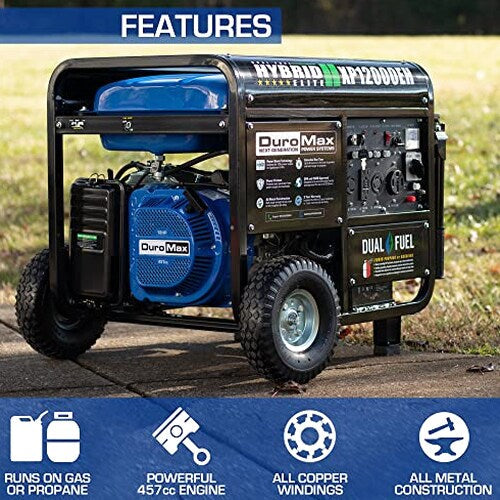 DuroMax Dual Fuel Generator 12,000W Gas/Propane, 457cc 4-Stroke Engine - XP12000EH
