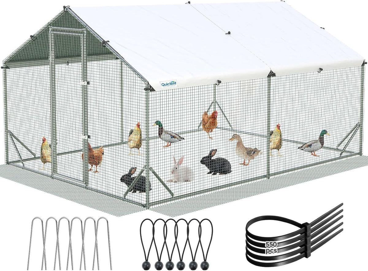 Quictent Metal Chicken Coop Run For 20+ Poultry, 12x9x6.6FT - Advanced Series