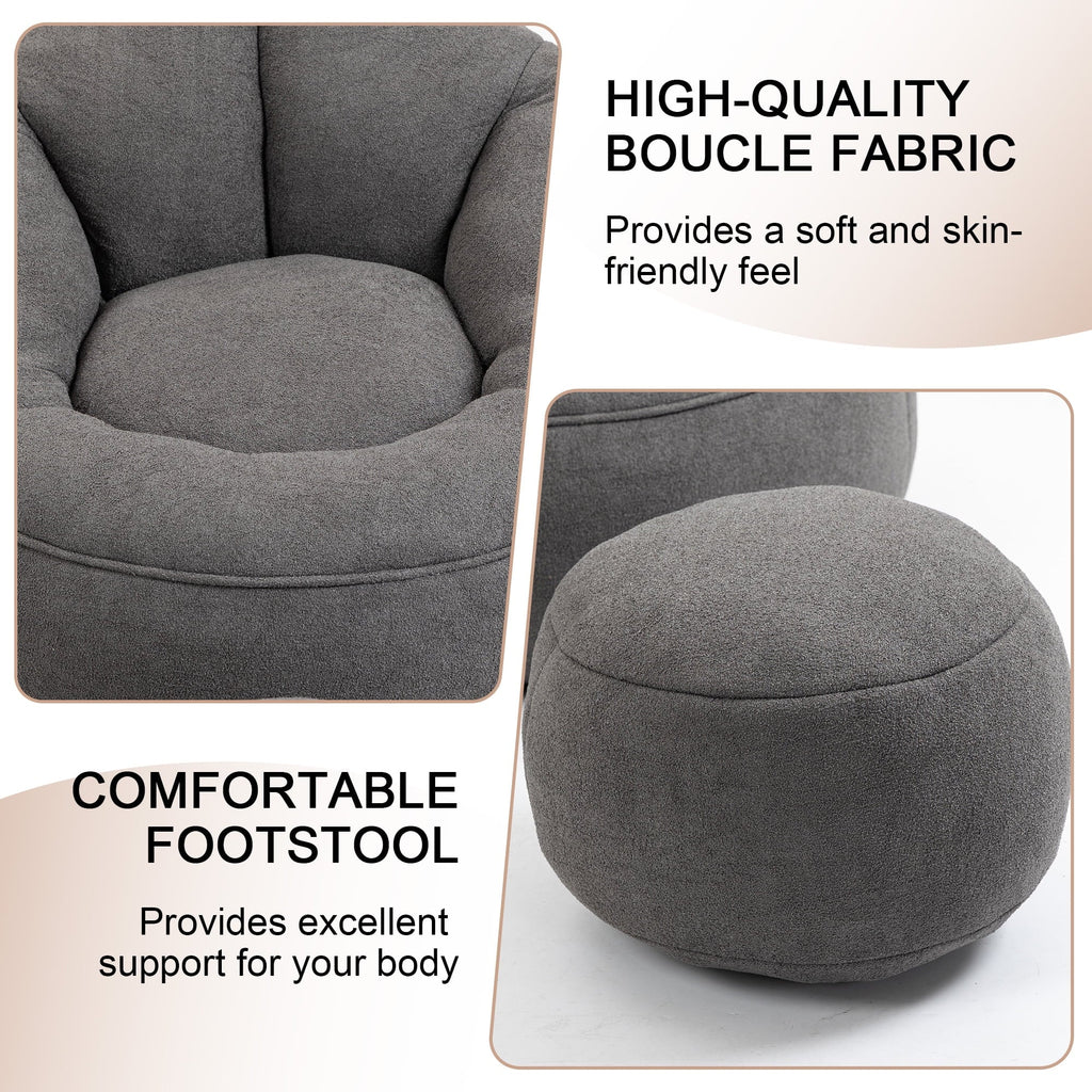 MOONMISS Microfiber Upholstered Round Bean Bag Sofa Chair With Ottoman - Gray