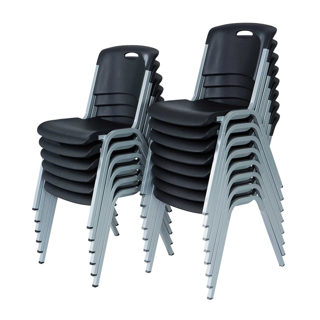 Lifetime Steel-Framed Indoor/Outdoor Commercial Grade Stacking Chairs, Black & Silver, Set Of 14 - 80569