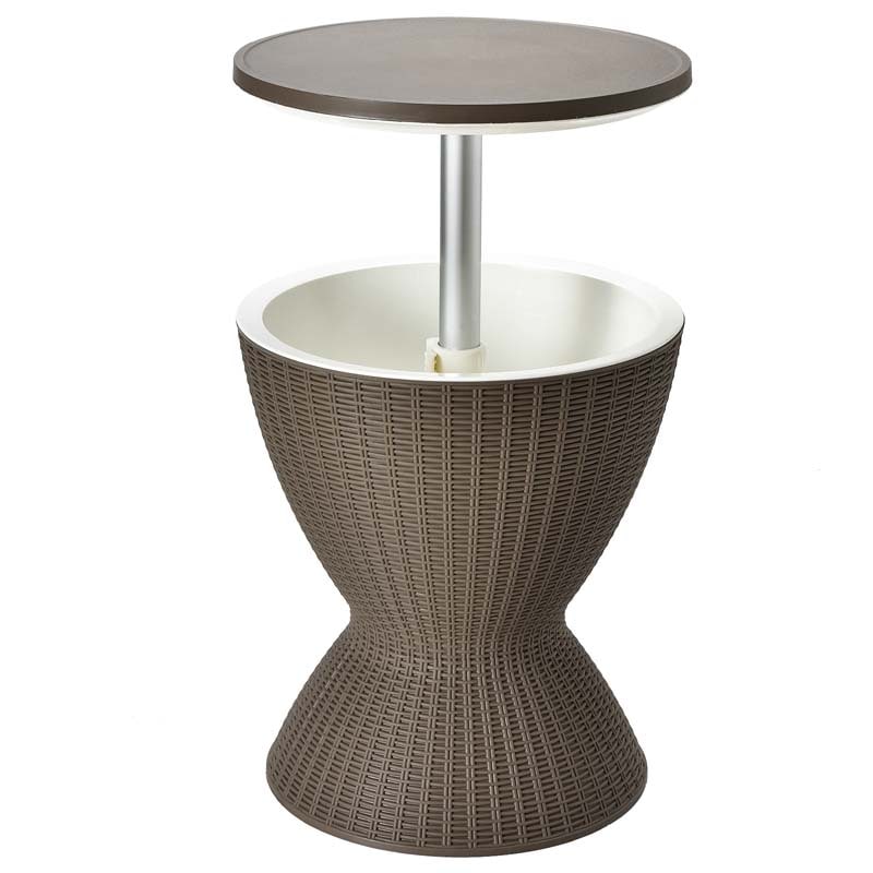 3-in-1 Rattan Outdoor Patio Ice Cooler Side Table, 8 Gal - Adjustable 22.5 in/32.5 in Height