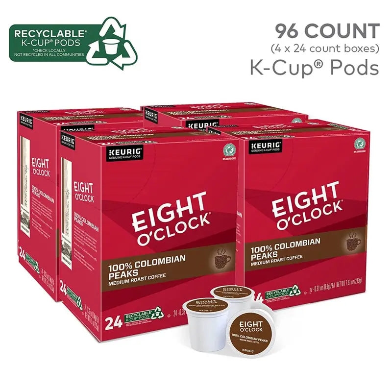 Eight O'Clock Colombian Peaks Medium Roast Coffee K-Cup Pods, 96 Count, 100% Arabica