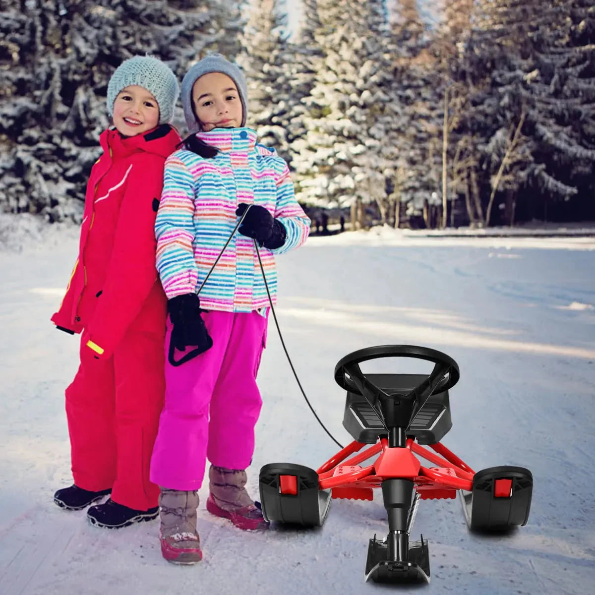 Snow Racer Ski Sled Slider Board With Twin Brakes