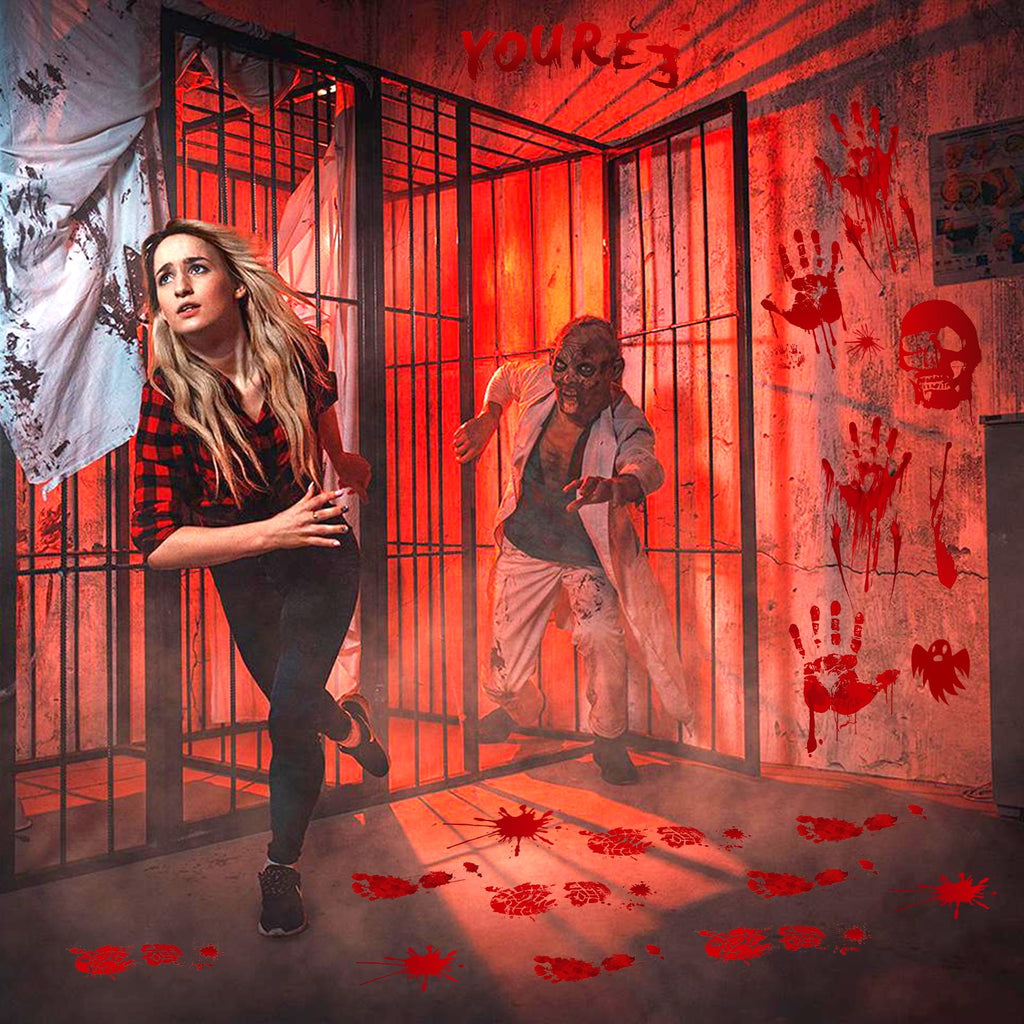 Toodour Halloween Bloody Window Clings Posters, Bloody Handprint Sticker Party Decoration for Haunted House Door Creepy School Dormitory Window