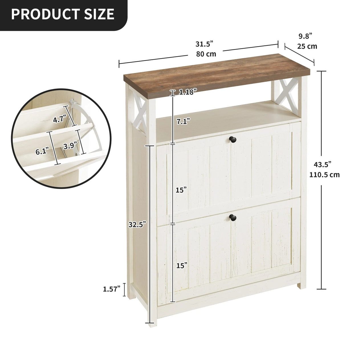 Shoe Storage Cabinet Organizer With 2 Compartments, 9.8 x 31.5 x 43.5 Inches