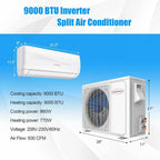 9000 BTU 17 SEER2 Ductless Mini Split Air Conditioner And Heater, 208-230V - White