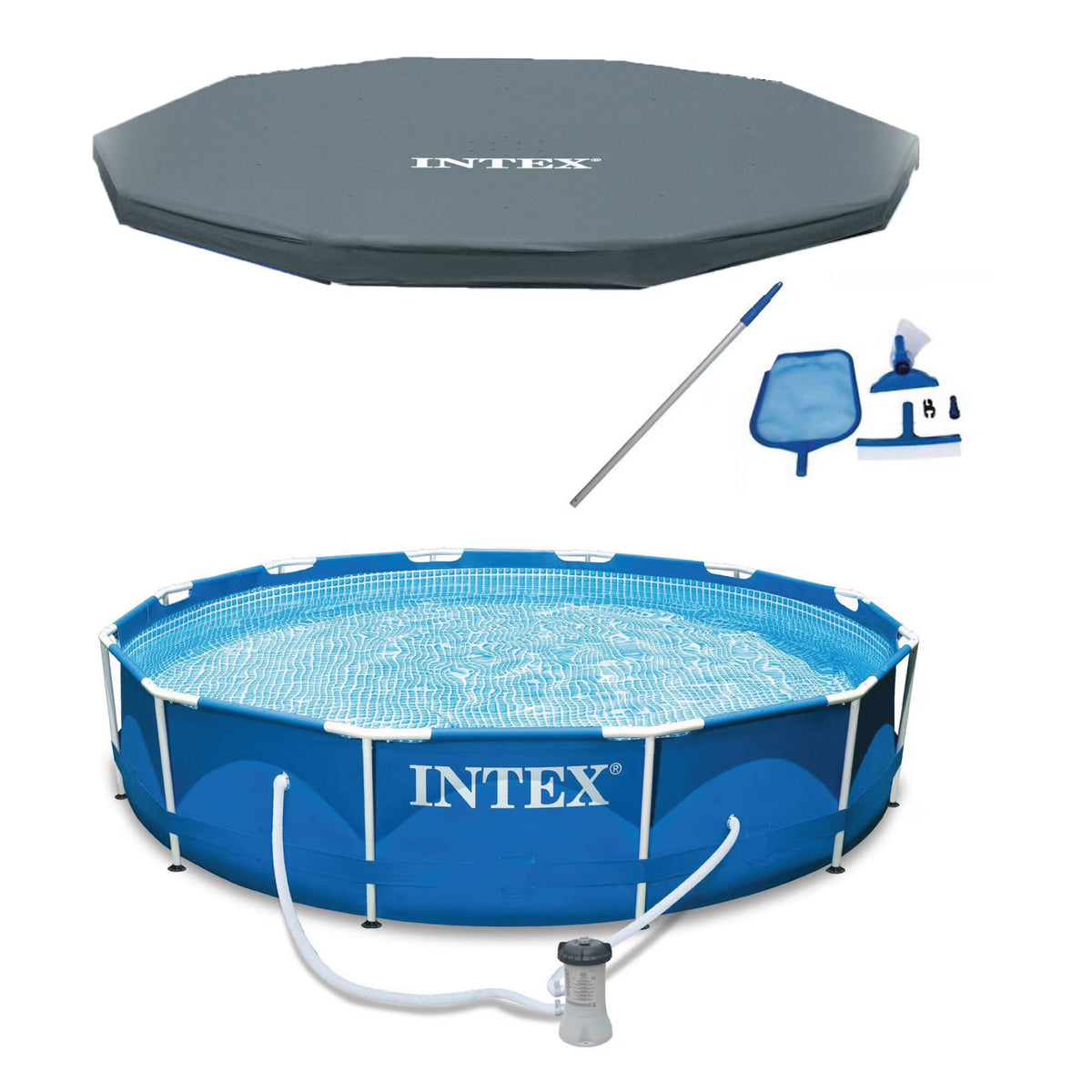 Intex Metal Frame Above Ground Swimming Pool With Filter And Cover, 12 Ft x 30 Inches - 28211EH