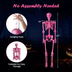 Costway 5.5 FT Poseable Halloween Skeleton Life-Size Decoration with Movable Joints Pink