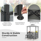Costway 3-Piece Grill Gazebo Bar Set With 2 Bar Stools And Tempered Glass Top - Grey