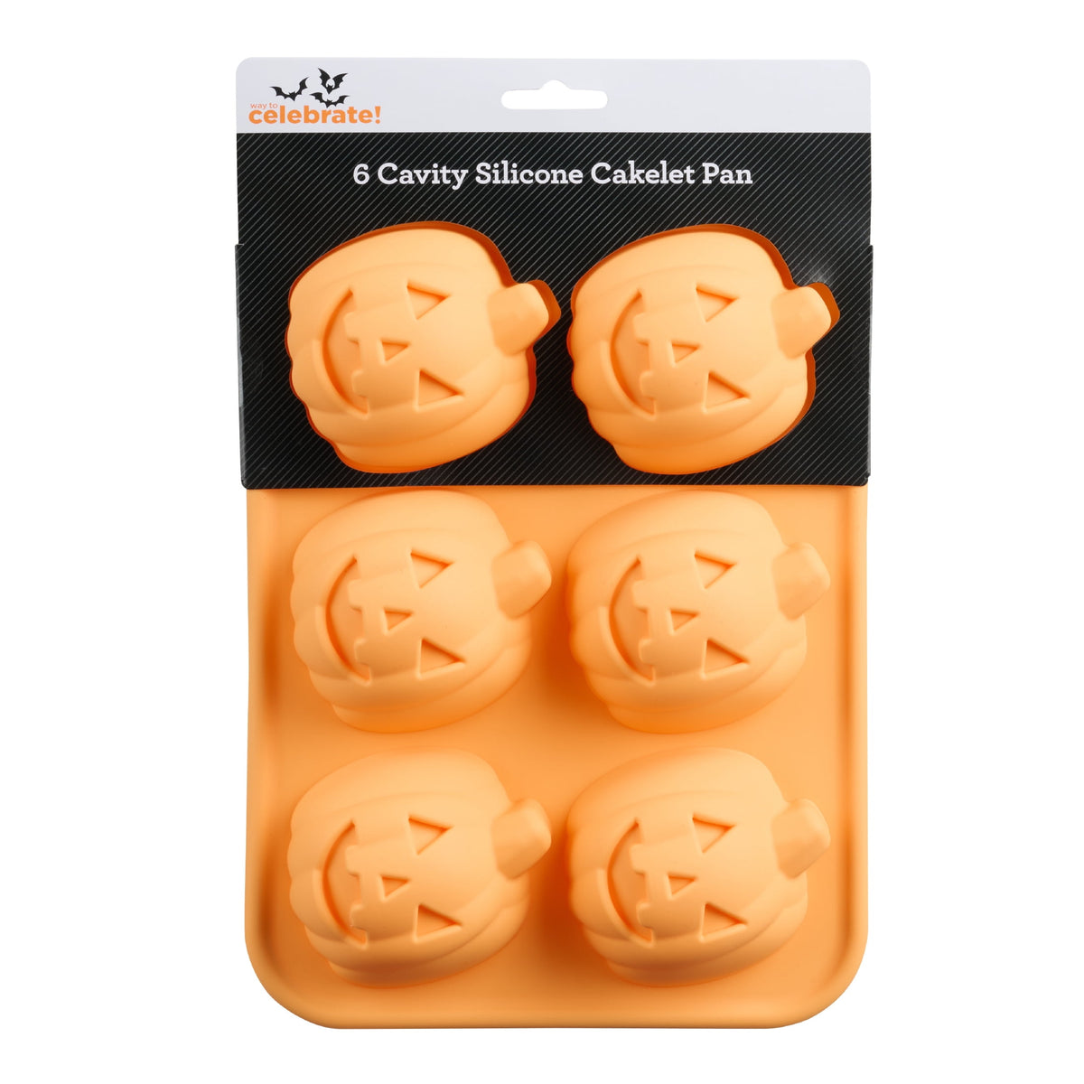Way To Celebrate 6-Cavity Silicone Cakelet Pan Jack-O'-Lantern Orange
