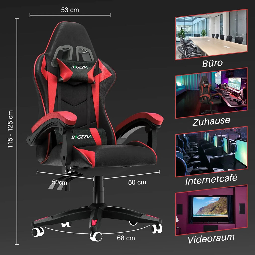 Bigzzia Gaming Office Chair With Headrest And Lumbar Support - Black/Red