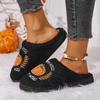 SAWOBUUN Womens Mens Halloween Pumpkin Slippers Cozy Fuzzy Closed Toe House Slippers Fall Harvest Plush Warm Indoor Slippers