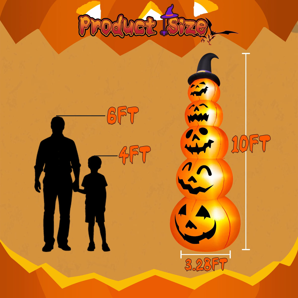 Yexmas 10ft Halloween Inflatable Pumpkins Outdoor Decor with Black Cat Tombstone and Spectre, Built-in LED Lights, for Halloween Party, Yard, Garden, Lawn