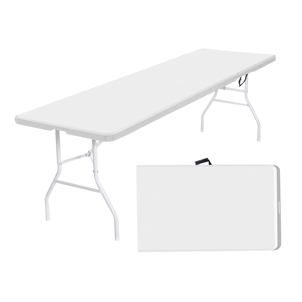 8 Foot Bi-Fold Outdoor Folding Table, White