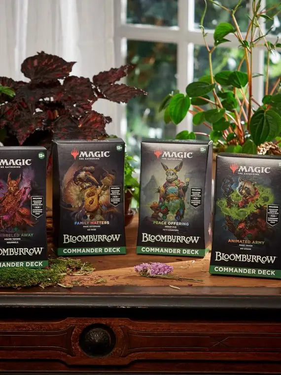 Magic: The Gathering Bloomburrow Commander Deck Bundle - Four Themed Decks: Animated Army, Family Matters, Peace Offering, Squirreled Away