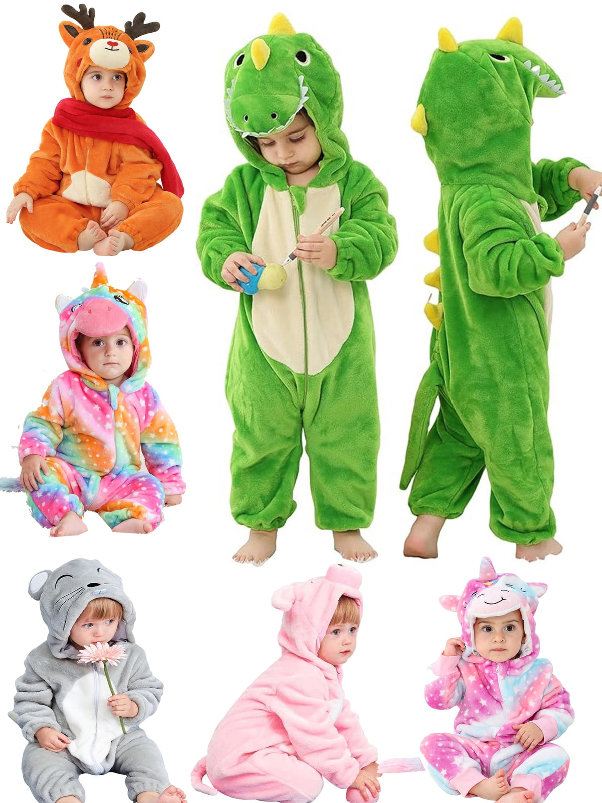 WIBACKER Infant Toddler Dinosaur Animal Fancy Dress Costume Baby Winter Flannel Hooded Romper Christmas Halloween Cosplay Jumpsuit