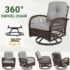 3-Piece Patio Swivel Rocking Chair Set With Glass Top Table - 2 Chairs