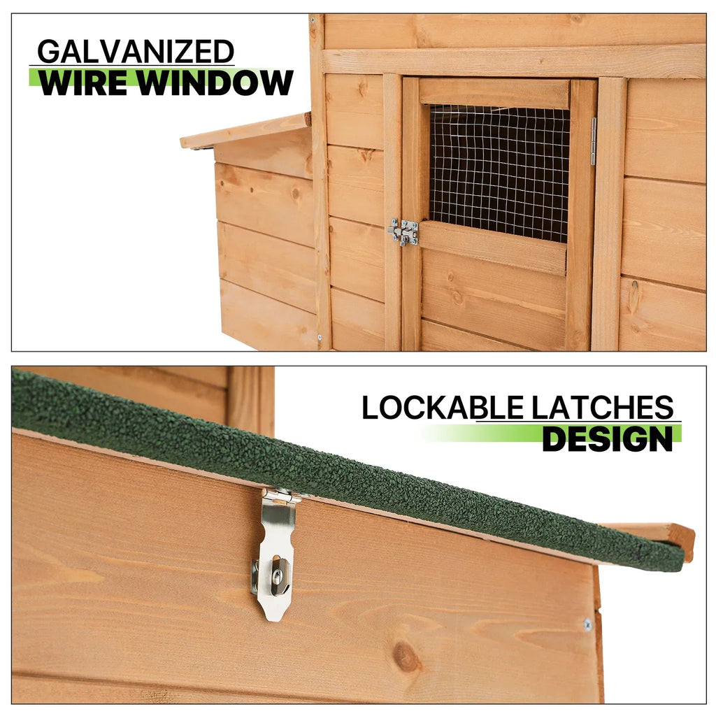 Magshion 2-Tier Chicken Coop With Nesting Box, 80 Inch Wooden Rabbit Hutch - Natural