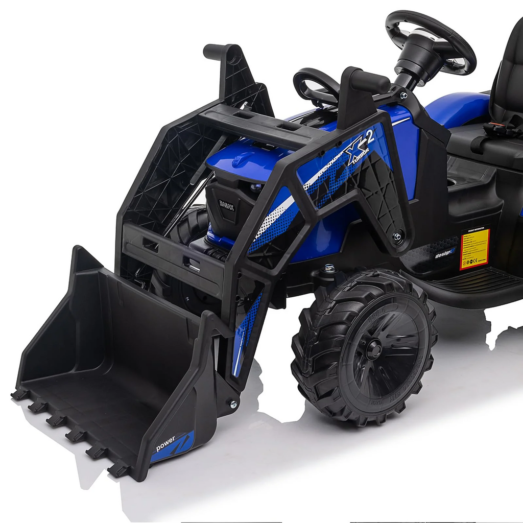 3-in-1 Ride-On Tractor 24V Electric Excavator & Bulldozer With Remote Control, LED, Music, USB/Bluetooth - Bright-Blue