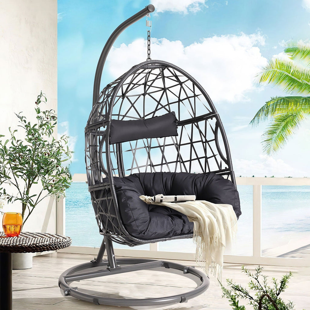 Haverchair Outdoor Patio Wicker Egg Chair With Stand And Cushion