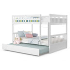 Full Over Full Convertible Bunk Bed Frame With Trundle, Ladder And Guardrails