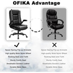 Big And Tall Ergonomic Office Chair, High Back Leather Executive Computer Chair With Padded Flip-Up Arms - 20.87in D x 27.3in W x 47.24in H